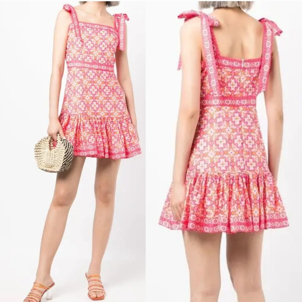 Rebecca Vallance Serafino Printed Peplum Ruffle Mini Dress Organic Cotton 12 - Picture 2 of 12